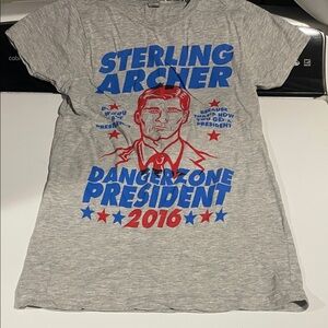 Gray Graphic T-Shirt with Blue and Red Print